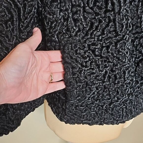 True Vintage Persian Lamb Wool Black Short Coat W Real Fur Collar 1950s 1960s - Picture 6 of 14